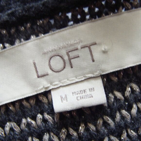 ANN TAYLOR LOFT Silver/Gray STRIPE Long Sleeve WOOL Blend CARDIGAN Sweater Sz M - Picture 5 of 5